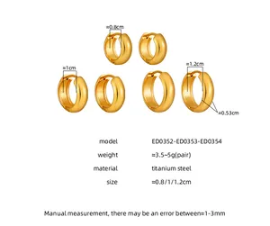 Size chart showing 8mm to 12mm diameter dimensions for stainless steel hoop earrings