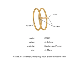 Detailed specs of double-band titanium steel ring with rows of sparkling zircons