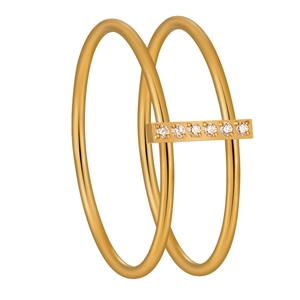 Minimalist Titanium Steel Double Layer Ring 24K Gold Plated Zirconia Geometric Parallel Stackable Ring For Women Jewelry
