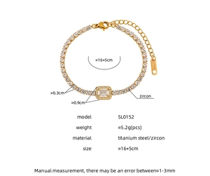 Detail of titanium steel tennis bracelet with zircon stone and 18KGF clasp mark