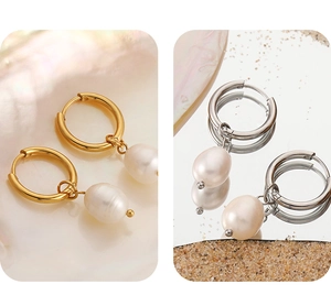 Vue détaillée des boucles d'oreilles torsadées avec des perles d'eau douce