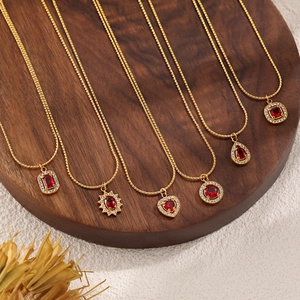 French style 18K gold plated titanium necklaces with heart and flower zircon pendants