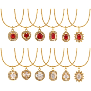 18K gold plated titanium necklaces with heart and geometric zircon pendants in various shapes