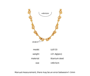Detailed specifications of gold titanium steel chunky chain necklace weighing 31.4g