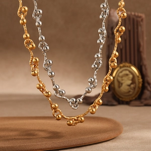 Minimalist PVD gold and silver wave chain necklaces with spherical beads in 18k style