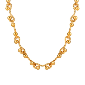 Golden PVD stainless steel thick chain necklace with wavy textured knot links