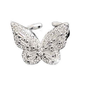 Bague ouverte papillon en argent avec pierres en zircone cubique pour femmes