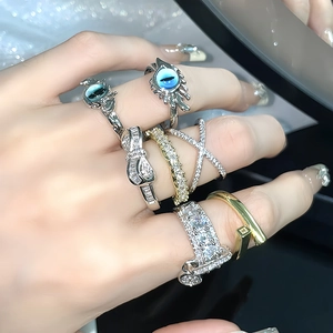 Stackable evil eye zircon open ring set in gold and silver finish for women