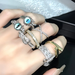 Fashion Copper Zirconia Adjustable Open Rings For Women Evil Eye Butterfly Bow Cross Geometric Luxury Vintage Finger Ring Jewelry
