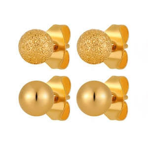Lot de boucles d'oreilles boules en acier titane doré mat et poli brillant