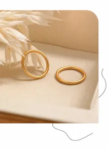 Detail of 2mm matte gold sandblasted titanium steel ring on a warm beige background