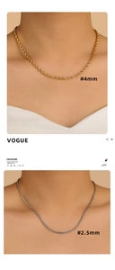 Vergleich von 4mm Gold und 2.5mm Silber gedrehten Kordelketten aus poliertem Stahl