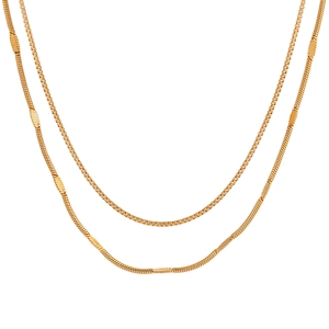 Collar De Acero Inoxidable Con Cadena De Caja Y Cadena De Serpiente Plana Para Mujer Joyería De Moda Chapada En Oro