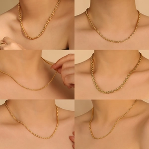 Elegante goldene Seilkette aus Titanstahl für Damen mit stilvollem quadratischem Verschluss