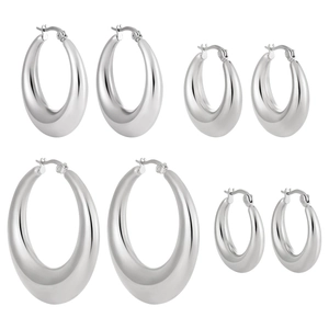 Polished silver stainless steel chunky teardrop earring set in four varied sizes