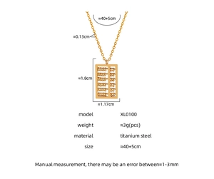 Detailed product specifications of the golden titanium steel abacus pendant necklace