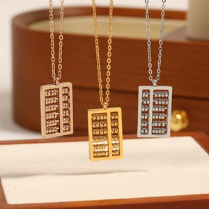 Ethnic style abacus pendant necklace in gold, silver, and rose gold stainless steel