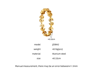 Détail macro de la bague dollar en acier titane avec dimensions et spécifications de poids