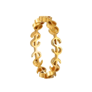 Bague dorée minimaliste avec design évidé de signe dollar en acier inoxydable poli