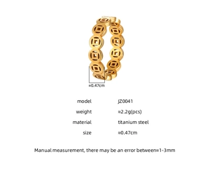 Detail of 24K PVD gold titanium steel ring featuring traditional coin patterns and 0.47cm width