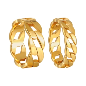 Minimalist golden Cuban link chain rings with polished finish and hollow detail design