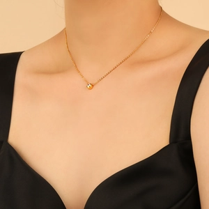 Minimalist Titanium Steel Zircon Pendant Necklace Bezel Set Round Stone Thin Cable Chain Jewelry For Women Gift