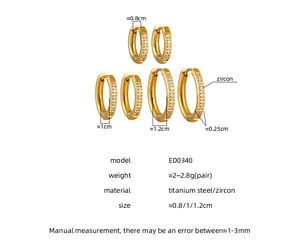 Guide des tailles pour boucles d'oreilles créoles dorées en acier titane et zircone