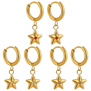 24K gold plated stainless steel star drop earrings with colorful zircon gemstones