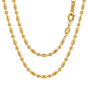 Stainless Steel Beaded Necklace For Women 18K Gold Plated PVD Oval And Round Rice Bead Chain Minimalist Fashion Jewelry