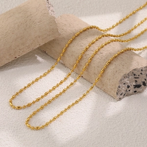 Polished gold PVD coated stainless steel bead and bamboo joint chain necklace for women