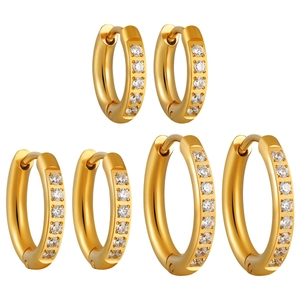 Boucles d'Oreilles Créoles en Acier Inoxydable Avec Zirconium pour Femmes Plaqué Or PVD Argent Or Rose Bijoux Mode