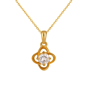 Elegant gold PVD plated stainless steel clover necklace with sparkling zircon pendant