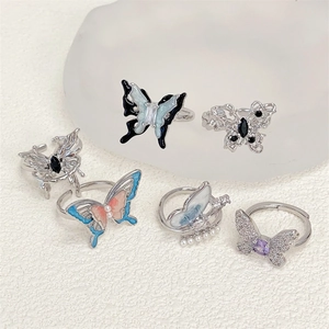 Adjustable Butterfly Open Ring For Women Copper Light Luxury Zirconia Enamel Butterfly Ring Sweet Cool Jewelry Gift