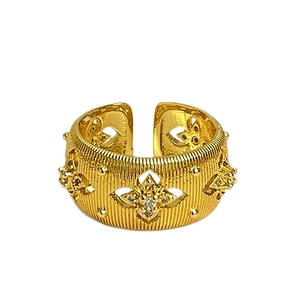 Vintage brede gouden geborstelde ring met stervormig patroon en zirkoon voor dames