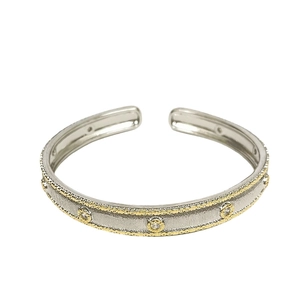 Vintage bicolour cuff bracelet with brushed texture and sparkling crystals