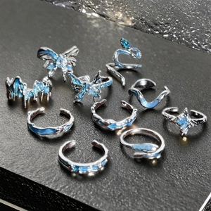 Ensemble de 10 bagues papillon bleu en argent au design irrégulier et luxueux