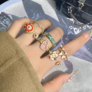 Neuer Chinesischer Stil Emaille Kürbisflasche Blume Schmetterling Offener Ring Für Damen Vintage Vergoldeter Kupfer Zirkonia Verstellbarer Fingerring