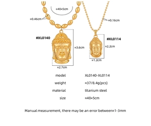 Comparaison détaillée de pendentifs tête de Bouddha en or mat de grande et petite taille