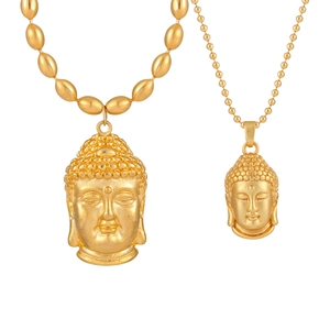Colliers pendentifs tête de Bouddha dorés en deux tailles avec différents styles de chaînes