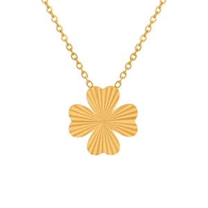 Élégant collier trèfle plaqué or avec texture rayonnante soleil sur une chaîne délicate