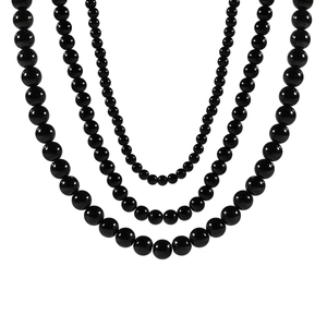 Three-layer black onyx beaded necklace in high-polished titanium steel for women