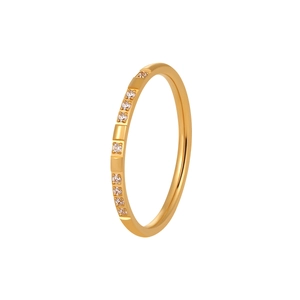 Minimalist gold plated titanium steel ring with sparkling white stones in a row