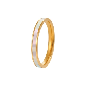 Elegante gouden titanium stalen ring met witte parelmoer inleg voor dames