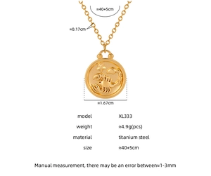 Detail view of Scorpio zodiac necklace in titanium steel with specific measurements