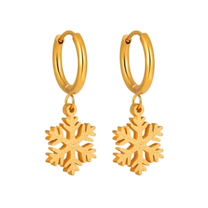 Elegante goldene Schneeflocken-Ohrringe in mattem Finish mit poliertem Edelstahlreifen