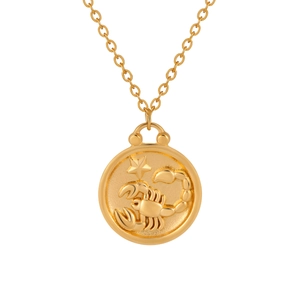 24K gold plated Scorpio zodiac coin necklace with minimalist round pendant and O-chain