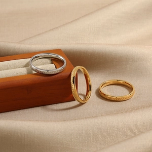 Bague Rétro Minimaliste en Acier Titane Avec Bordure Milgrain Or Argent Plaqué Géométrique Bijoux Fantaisie pour Femme