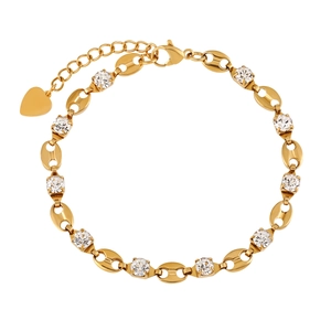 Elegant gold plated titanium steel pig nose bracelet with sparkling round zircons