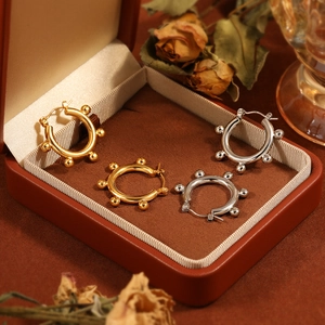 Korean Style Minimalist Titanium Steel Hoop Earrings For Women Gold Bean Geometric Design Elegant High End Fashion Jewelry