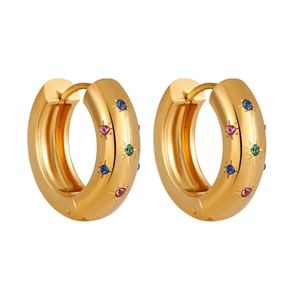 Gold starburst huggie earrings with colorful zircon stones in stainless steel